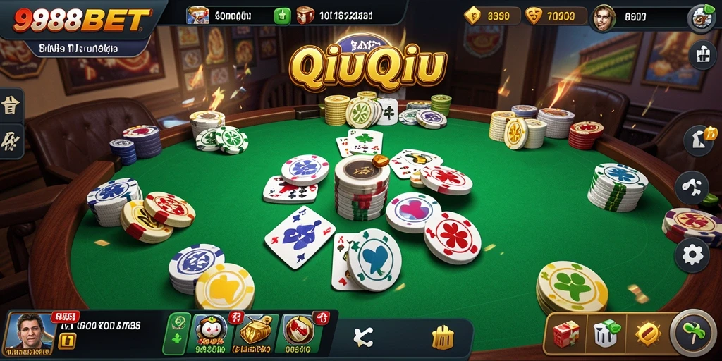 Tampilan gameplay QiuQiu yang mendebarkan di 988BET.