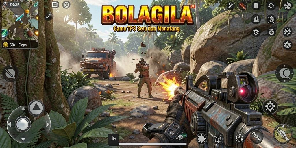 Screenshot BOLAGILA menunjukkan aksi tembak-menembak seru dalam permainan TPS.