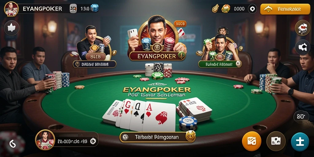 Gameplay seru EYANGPOKER dengan suasana kompetitif.
