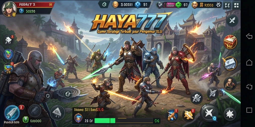 Tangkapan layar menunjukkan pertempuran epik dalam game HAYA777 dengan strategi SLG.