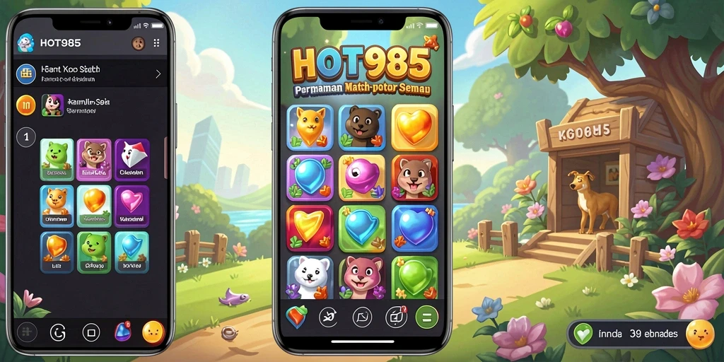 Tangkapan layar HOT985 menunjukkan gameplay seru dan warna-warni permainan Match-3.