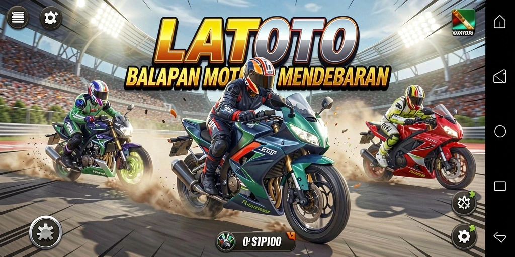 Gameplay LATOTO yang seru dengan aksi balapan motor yang intens.
