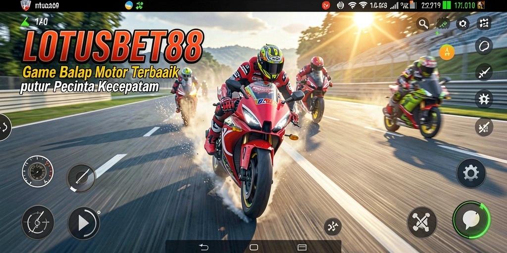 Tampilan menegangkan dari gameplay LOTUSBET88 saat balapan motor.