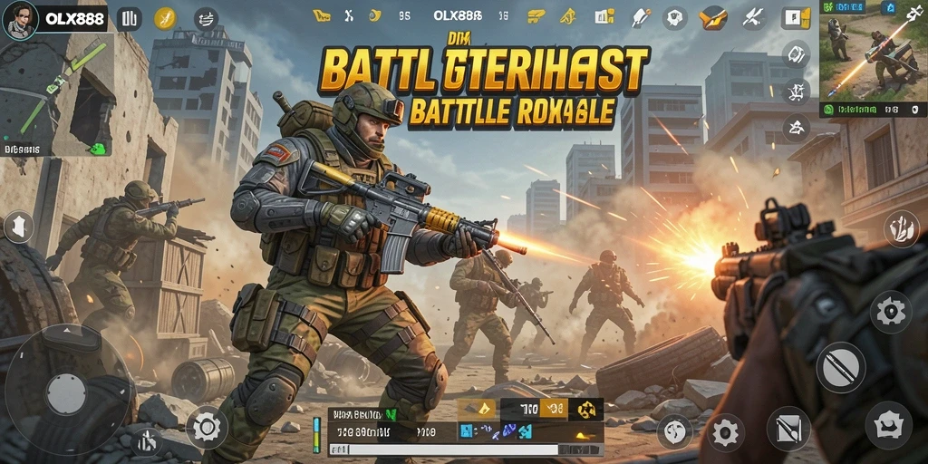 Screenshot OLX888 menampilkan aksi seru dalam pertempuran Battle Royale.