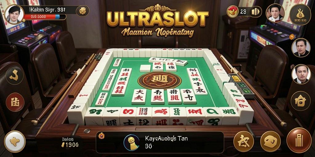 Screenshot gameplay ULTRASLOT dengan ubin Mahjong yang penuh warna.