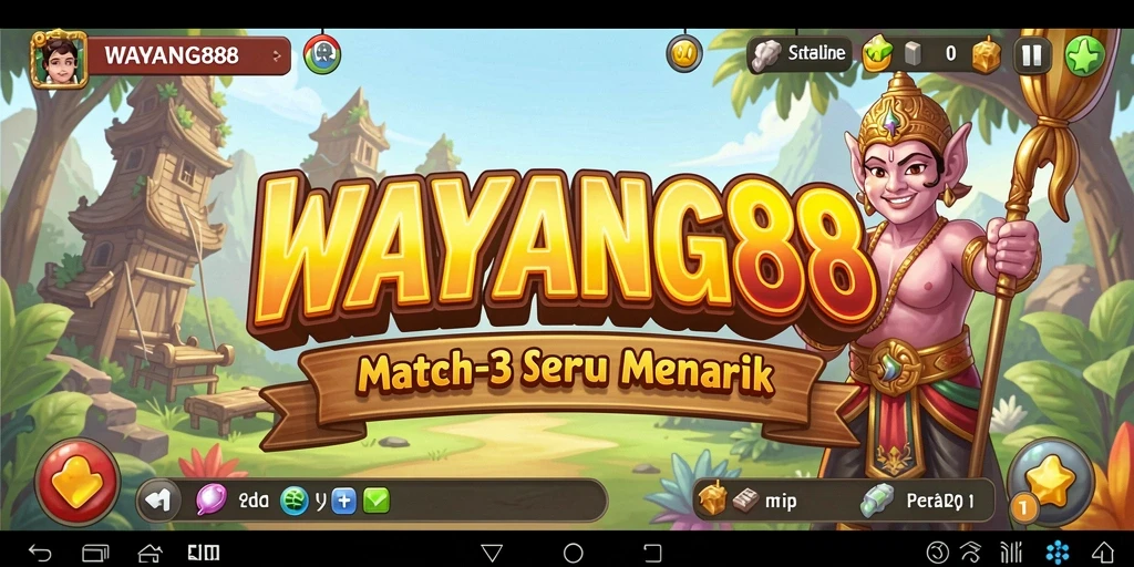 Tampilan gameplay seru dalam WAYANG88 dengan elemen match-3 yang menawan.